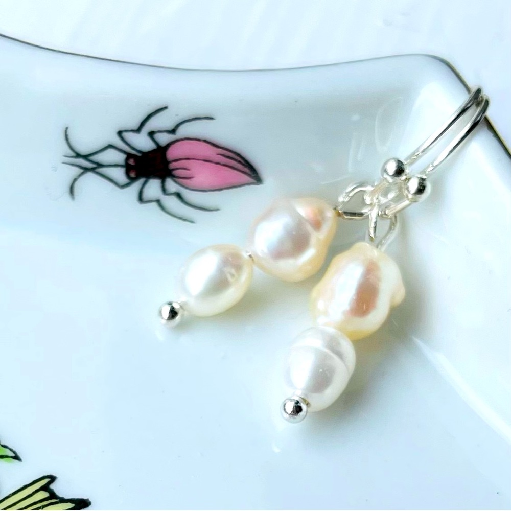 sterling silver freshwater pearl white cream earrings jewelry gift boho beach